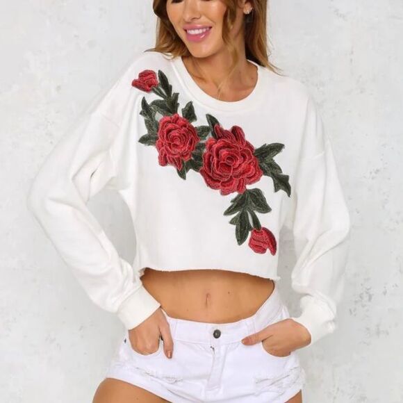 Saints + Secrets Cropped Sweatshirt with roses - Picture 2 of 8